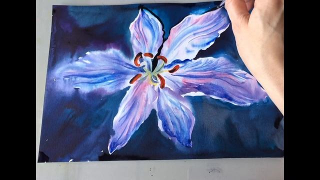 Master Class. Draw a lily flower in watercolor. The video is in full normal mode. смотреть онлайн