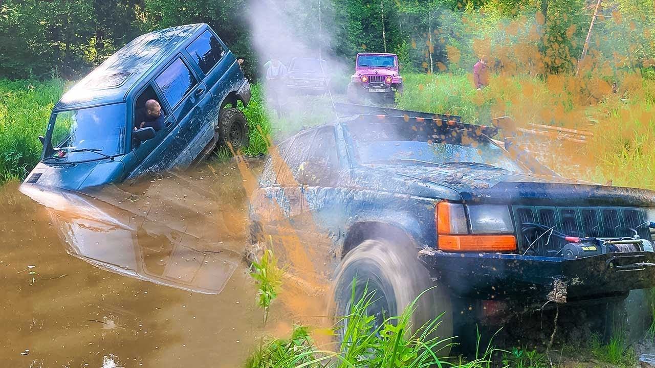 Жесткая оффроад заруба 24 часа в лесу Jeep, Нива и УАЗ не ожидали такого на бездорожье смотреть онлайн