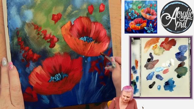 Acrylic April Day 23: Abstract Floral Poppies & Butterflies | Beginner Tutorial смотреть онлайн
