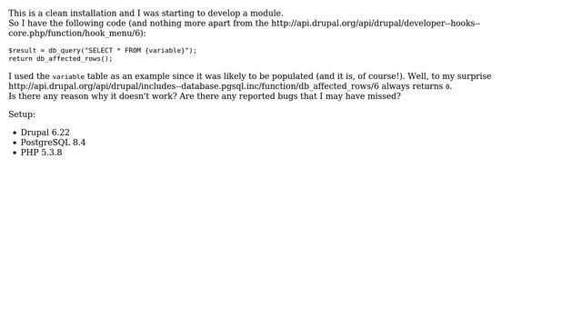 Drupal: Does db_affected_rows() works well with PostgreSQL? смотреть онлайн