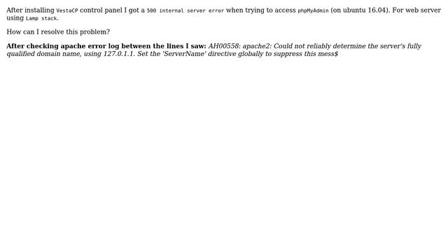 500 internal server error, when trying to access phpMyAdmin after installing VestaCP control panel смотреть онлайн