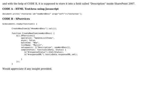 Sharepoint: How to insert javascript HTML code into Multi line Sharepoint 2007 text field? смотреть онлайн