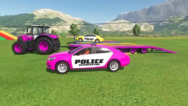 TRANSPORTING CHEVROLET POLICE & AUDI CARS WITH CLAAS TRACTORS - Farming Simulator 22 смотреть онлайн