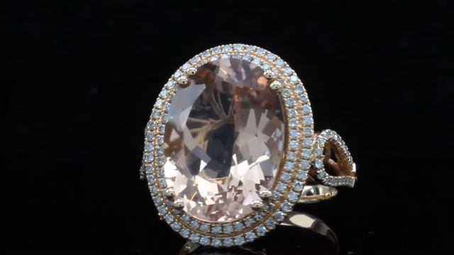 12 ct Oval Morganite 3/4ct Diamond 14K Rose Gold Engagement Cocktail Ring смотреть онлайн
