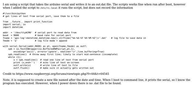 Raspberry Pi: Python script will not write to file when run on boot смотреть онлайн