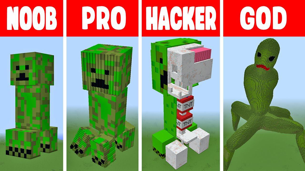 Minecraft CREEPER STATUE HOUSE BUILD CHALLENGE - NOOB Vs PRO Vs HACKER Vs GOD / Animation / TNT