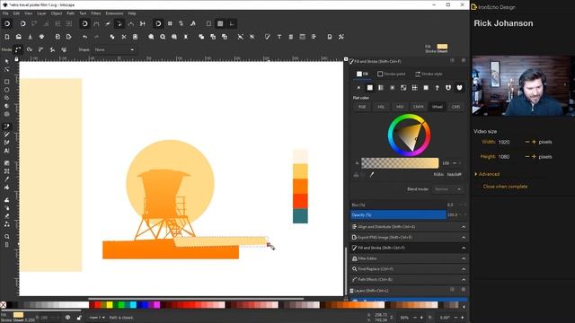 Inkscape Tutorial: How to Make Retro Travel Poster 2D Flat Vector Design with Watercolor Effect смотреть онлайн