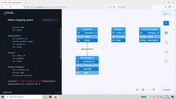 ER diagram Crow's foot example: Online shopping system