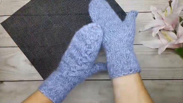 Вязаные Женские Варежки с Косой ?Видео Обзор