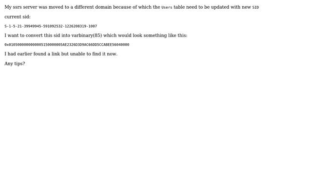 Databases: Convert SID string to varbinary(85) смотреть онлайн