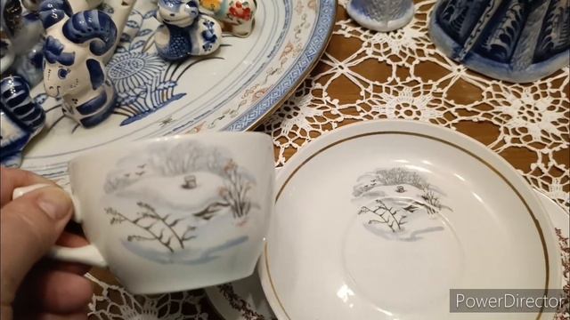Зимний фарфор разных лет. СССР. Дед Мороз, Гжель. Чашечки , тарелочки, Снегурочки.