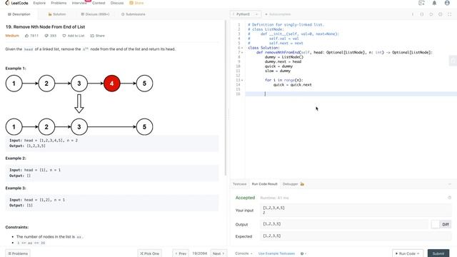 【5分钟讲解】Leetcode 19. Remove Nth Node From End of List смотреть онлайн