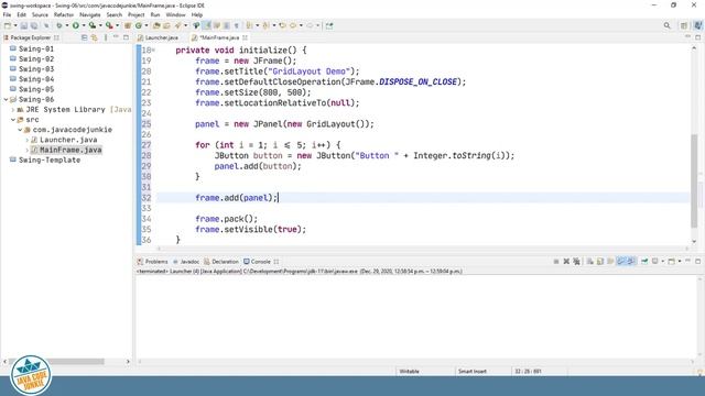 GridLayout | Java Swing Tutorial for Beginners смотреть онлайн