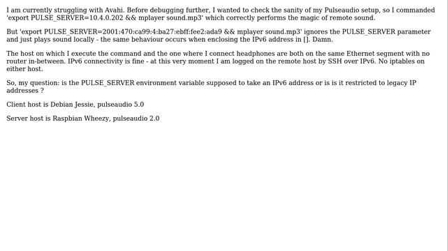 Is the PULSE_SERVER environment variable supposed to take an IPv6 address? смотреть онлайн