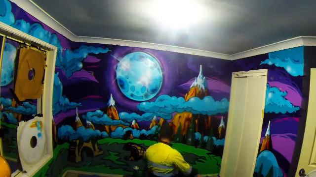 Spray Paint Bedroom Mural Theme Adventure Time