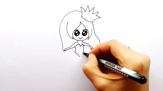 Как нарисовать кавайную девочку Принцессу. How to draw a cute kawaii Princess. Простой рисунок #185 смотреть онлайн