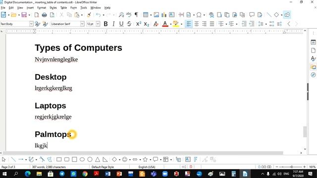 9 7 2020 Libre Office Writer Table of contents updatation, headers and footers смотреть онлайн