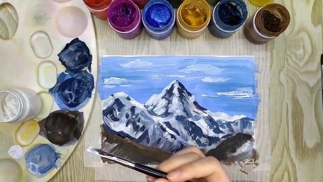 Как нарисовать снежные горы гуашью. Рисуем гуашью для начинающих смотреть онлайн
