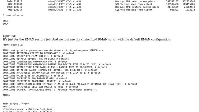 Databases: The "unexpected greater" PGA size allocated in rman channel смотреть онлайн