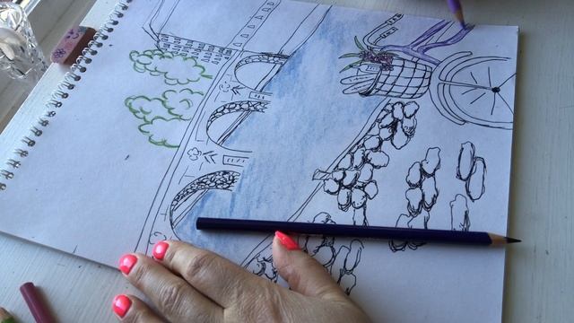 Pencil Crayon Sketch - Bridge and Bicycle - Real Time смотреть онлайн