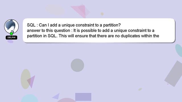 SQL : Can I add a unique constraint to a partition? смотреть онлайн