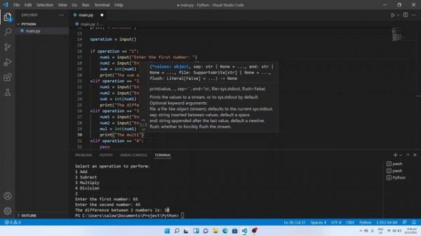 Building a Simple Calculator in Python using Visual Studio Code #python #coding