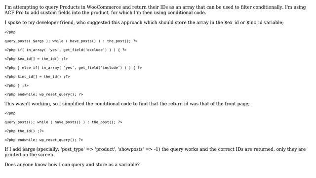 Wordpress: Query Products & Store IDs in array смотреть онлайн