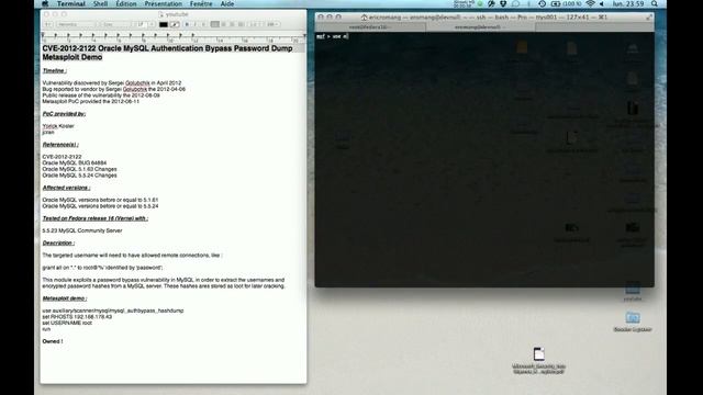 CVE-2012-2122 Oracle MySQL Authentication Bypass Password Dump Metasploit Demo смотреть онлайн