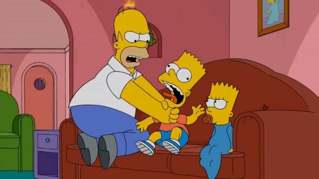 The Simpsons - Homer almost strangles Maggie and later messing around with Bart's hair смотреть онлайн