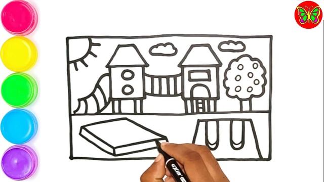 Let's Learn How to Draw a Playground Step by Step for Children, Playground Coloring Pages, KS ART смотреть онлайн