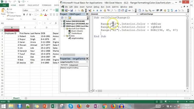 VBA Excel Macro - (6.2) - Range Formatting(Color,Size,Font) смотреть онлайн