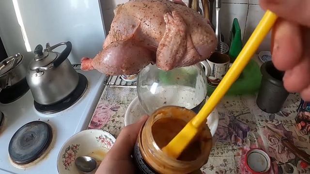 Курица фаршированная с кашей.