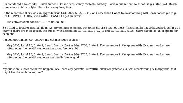 Databases: SQL Server Service Broker - CHECKDB found consistency errors, how could this happen? смотреть онлайн