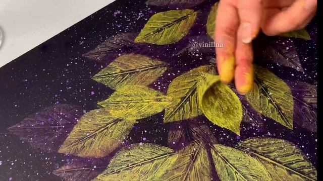 Yellow print leaves painting/ Painting print leaves step by step /Acrylic abstract leaf painting смотреть онлайн