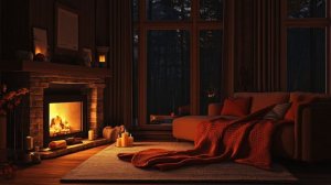Night Ambience ⛈️   Rain Sounds for Sleeping, Thunder, Fireplace Burning   Autumn Ambience