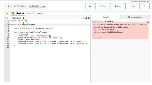 Main.java:3: error on Trinket.io смотреть онлайн