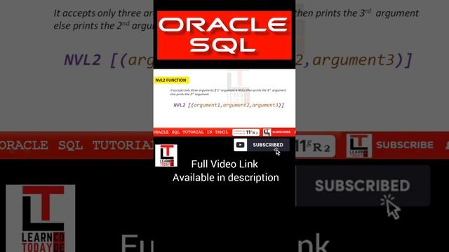 Oracle SQL tutorial in TAMIL | NVL2 FUNCTION @learncodetodaytamil смотреть онлайн