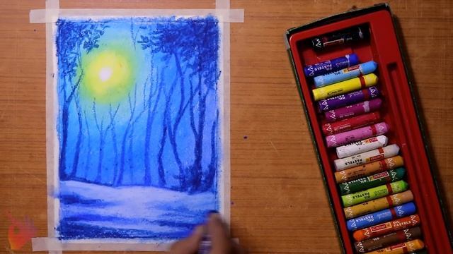 How to draw Street light landscape drawing for beginners with oil pastel смотреть онлайн