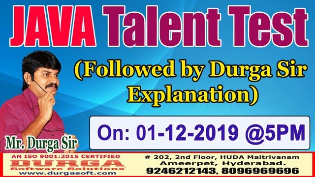 DURGASOFT JAVA Talent Test On 01-12-2019 @ 5PM смотреть онлайн