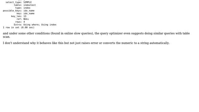 Databases: Unexpected index scan when doing query against varchar column with numeric parameter смотреть онлайн