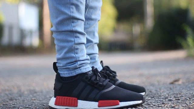 Adidas NMD "Black w/ Red Tabs" On Feet смотреть онлайн