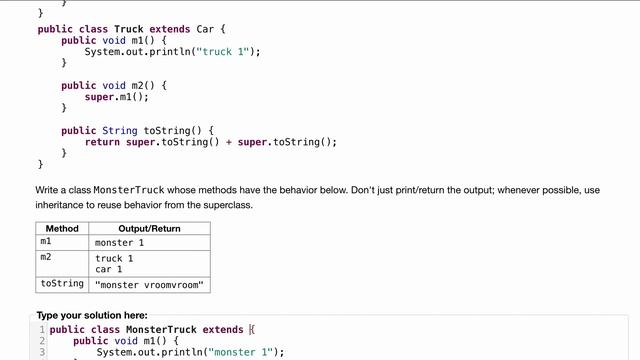 Java Practice It | Exercise 9.4 MonsterTruck | classes, implementing, inheritance, instance method смотреть онлайн