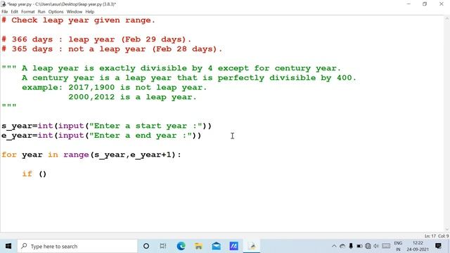 Leap year given range - Python programs смотреть онлайн