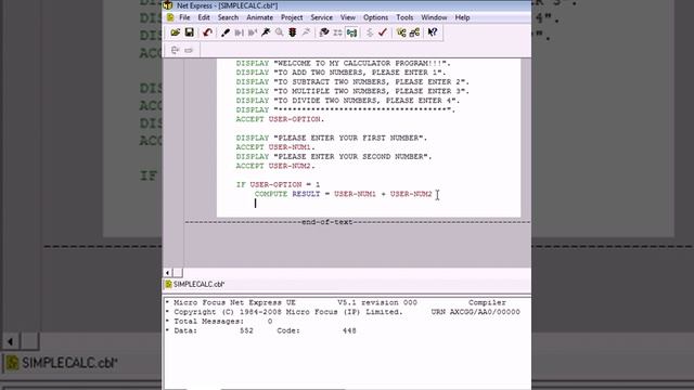 IF structures demo with simple calculator program in COBOL смотреть онлайн