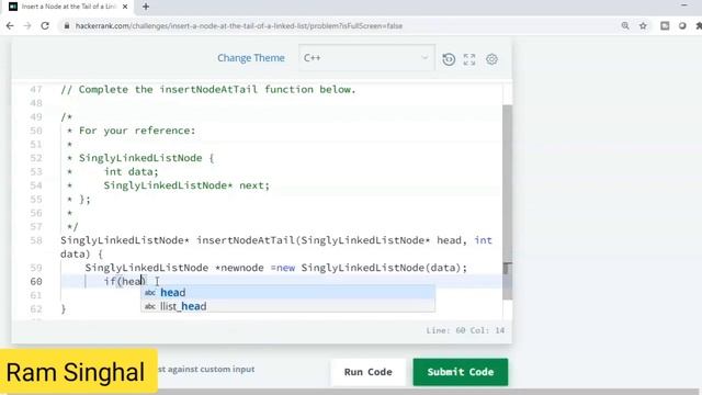 Insert a node at the tail of a Linked List : Hackerrank || coding4u смотреть онлайн