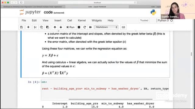 Codecademy Live Linear Regression #4: The Matrix Representation of the Linear Regression Problem смотреть онлайн