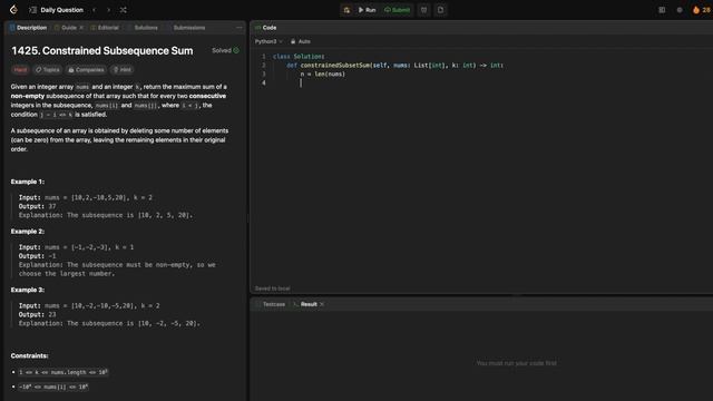 LeetCode 1425 Constrained Subsequence Sum - python смотреть онлайн