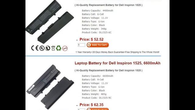 Laptop Battery for Dell Inspiron 1525 смотреть онлайн
