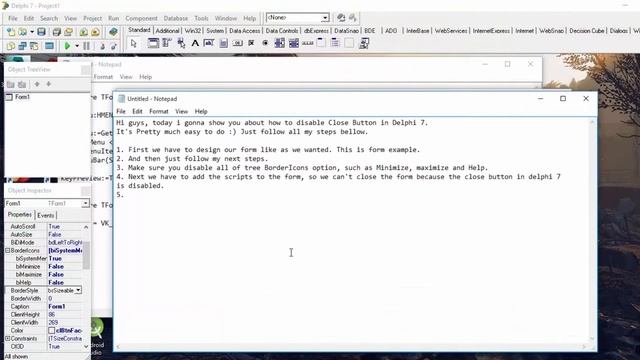 Delphi 7 Tutorial - How to Disable Close Button in Delphi 7 Form смотреть онлайн