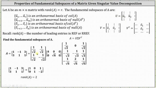 Determine the Fundamental Subspaces of a Matrix Given the Singular Value Decomposition(2 by 3) смотреть онлайн